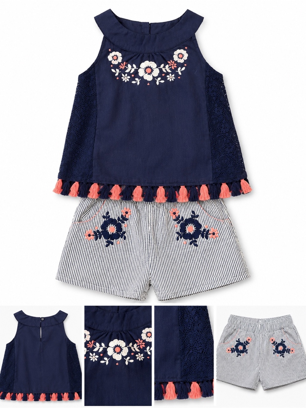 Self Esteem Girls 2 Piece Embroidered Top and Seersucker Shorts Set